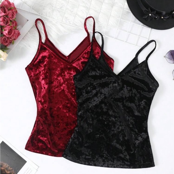 Vintage look Velvet Red and Black Camisole Top - Picture 1 of 3